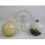 Dartington crystal glass daisy bowl plus an art glass vase and apple.