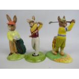 3 Royal Doulton Bunnykins Golfing figurines .