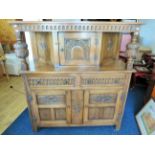 Lovely Oak dresser by Reprodux with illuminated top cabinet