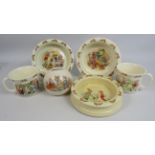 6 Pieces of Royal Doulton Bunnykins Ceramics (1 has a hairline).