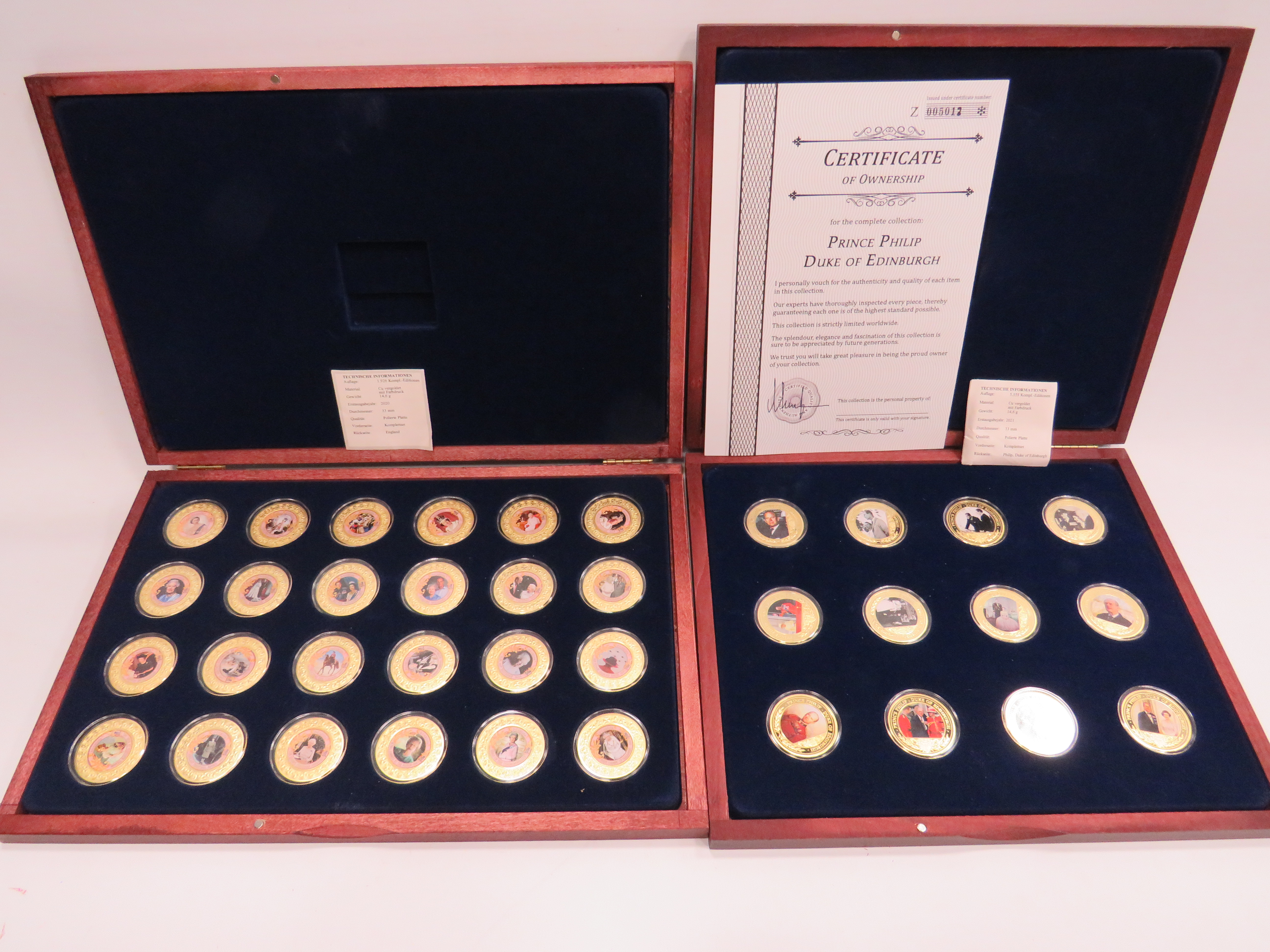 Cased Boxed Set of 24 ct Gold Plated Coins of the Life of Queen Elizabeth plus 12 more commemorating - Image 2 of 7