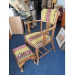 Antique Oak Armchair with lyre back splat. Comes with matching oak footstool