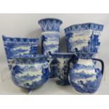6 Pieces of Cauldon ceramics in the Chariots pattern, large plant pots and vases.