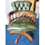 Captains Chair/Office Chair upholstered in good quality soft Green leather