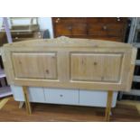 Double bed sized headboard. Made in bleached weather effect pine with carved decorations.. H:42 x W: