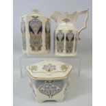 3 Pieces of Masons Ironstone in the Liberty London Lathe art nouveau pattern.