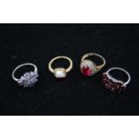 4 X .925 Gemstone Set Rings Including Opal And Synthetic Ruby