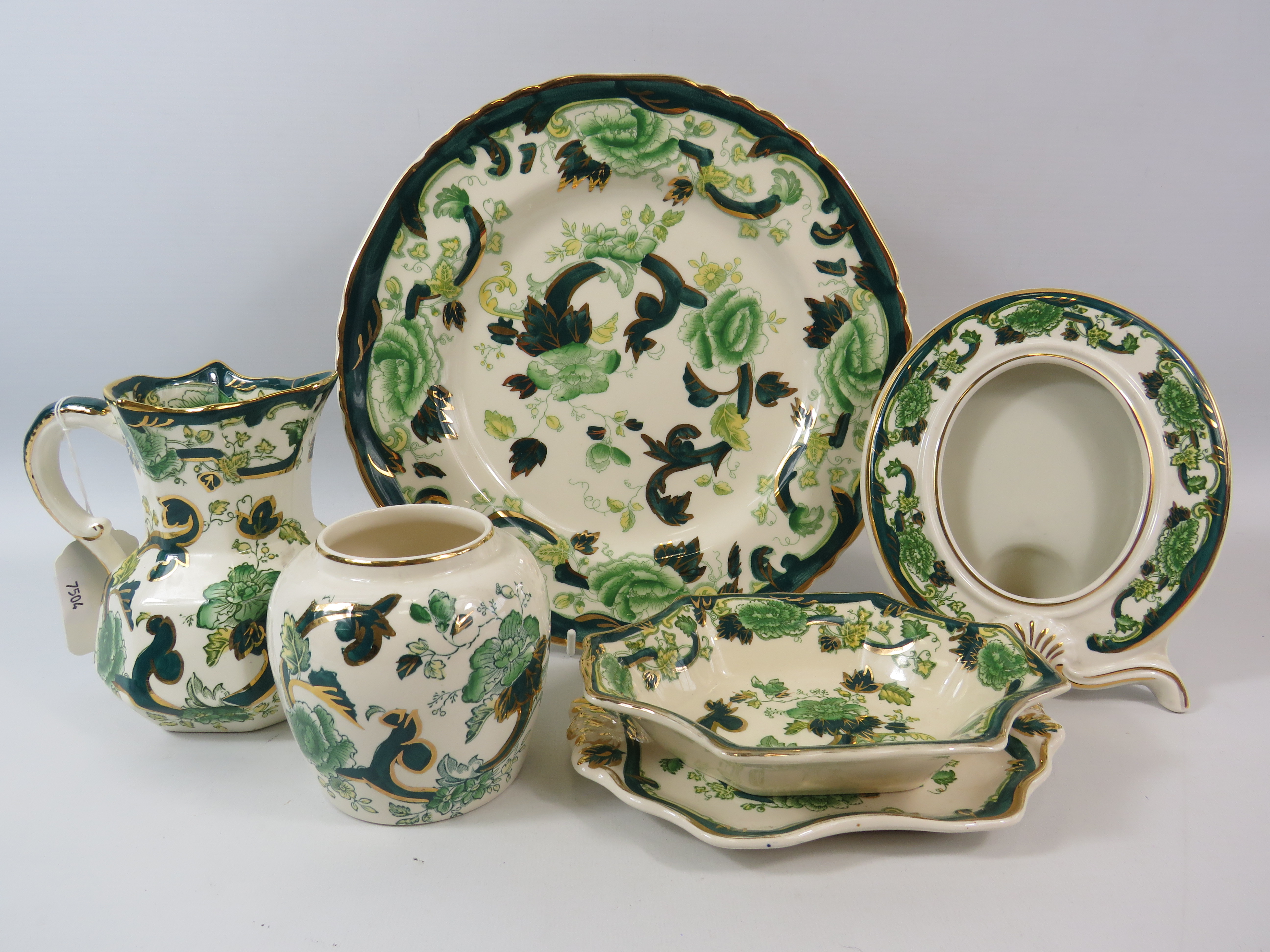 6 Pieces of Masons Ironstone in the Green Chartreuse Pattern.