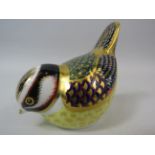 Royal Crown Derby paperweight Blue Tit with gold stopper.