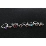 Eight Silver Gemstone Set Rings Including Topaz And Garnet (29g) 655330