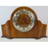 Art deco chiming mantle clock, approx 24cm tall and 39cm long, requires a pendulum and Key to run.