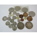 Two 1935 Silver crowns 6 silver shillings plus other various coins.