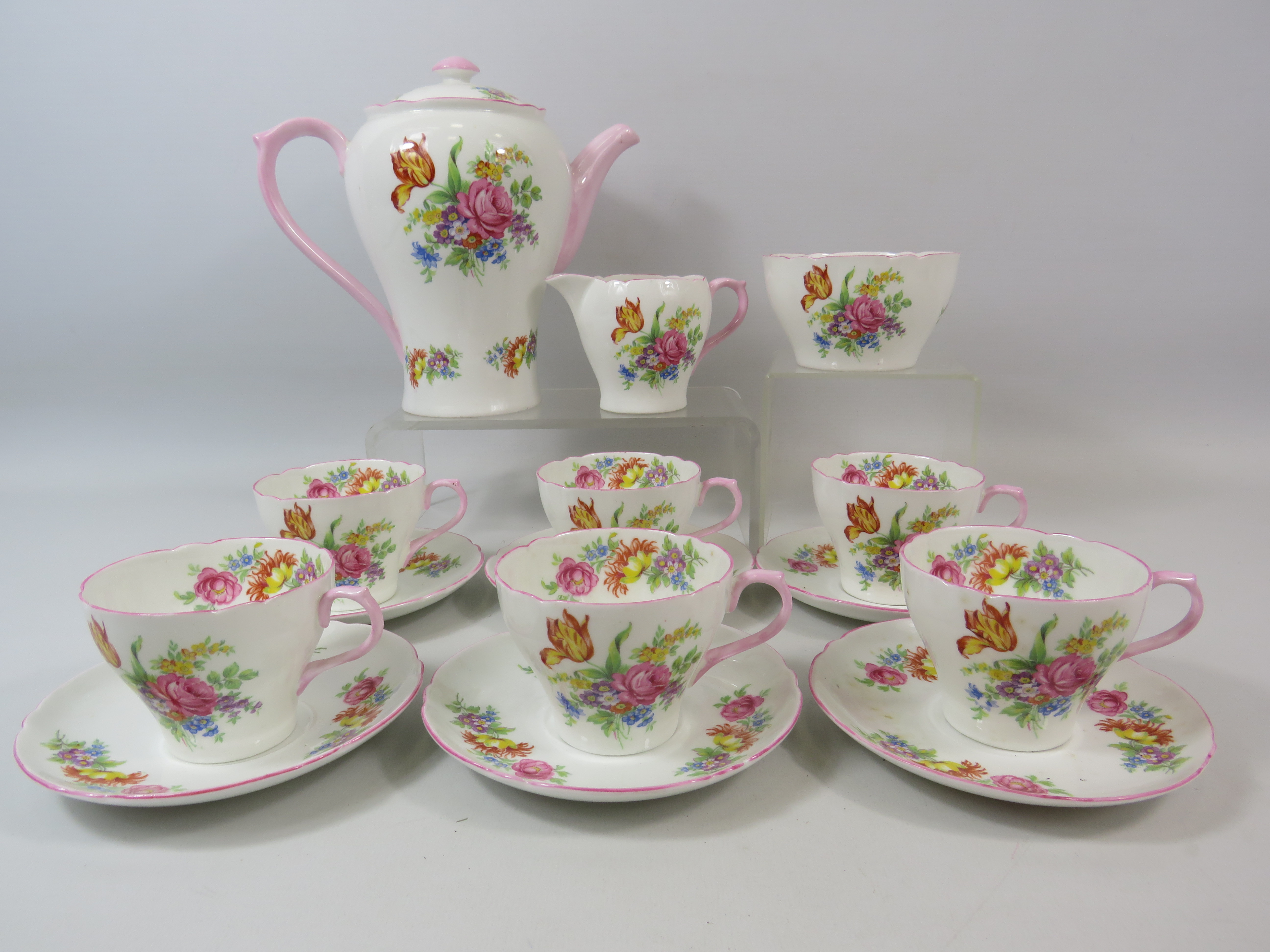 Shelley Pink floral coffee set 15 pieces in total. - Image 2 of 3