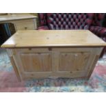 Solid Pine Ottoman/Blanket box with lifting hinged lid. Made in bleached weather effect pine with