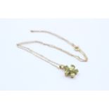 9ct Gold Green Gemstone Floral Pendant Necklace