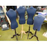 Four vintage display dummy clothes display torso's . Each on modern base of adjustable height. Ex m