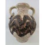 Dumler & Brieden West German Large twin handled Fat lava vase. Approx 16" tall and 12.5" wide.