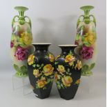 2 Pairs of Vintage transfer printed vases one by Crown Ducal. The tallest are 15.5" tall.
