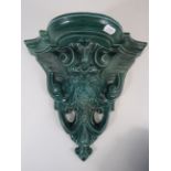 Large vintage Albion ceramics teal glaze wall pocket. 12.5" by 12.5"