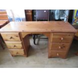 Pine kneehold dressing table with three drawers each side. H:28 x W:51 x D:16 Inches. See photos.