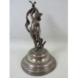 Vintage Spelter statue standing on a silver plated base, approx 10.5" tall.