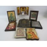 Selection of Greek othadox religious plaques and framed pictures.