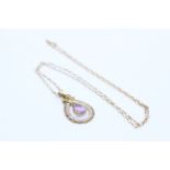 9ct Gold Amethyst & Diamond Ornate Teardrop Pendant Necklace