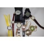 Selection of Quartz ladies watches plus two mechanical pendant watches which need attention to run.