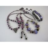 2 Artisan handmade glass and beaded necklaces, 2 bracelets plus one other bracelet.