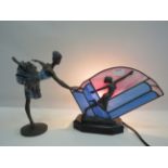 Art deco style table lamp and ballerina figurine.