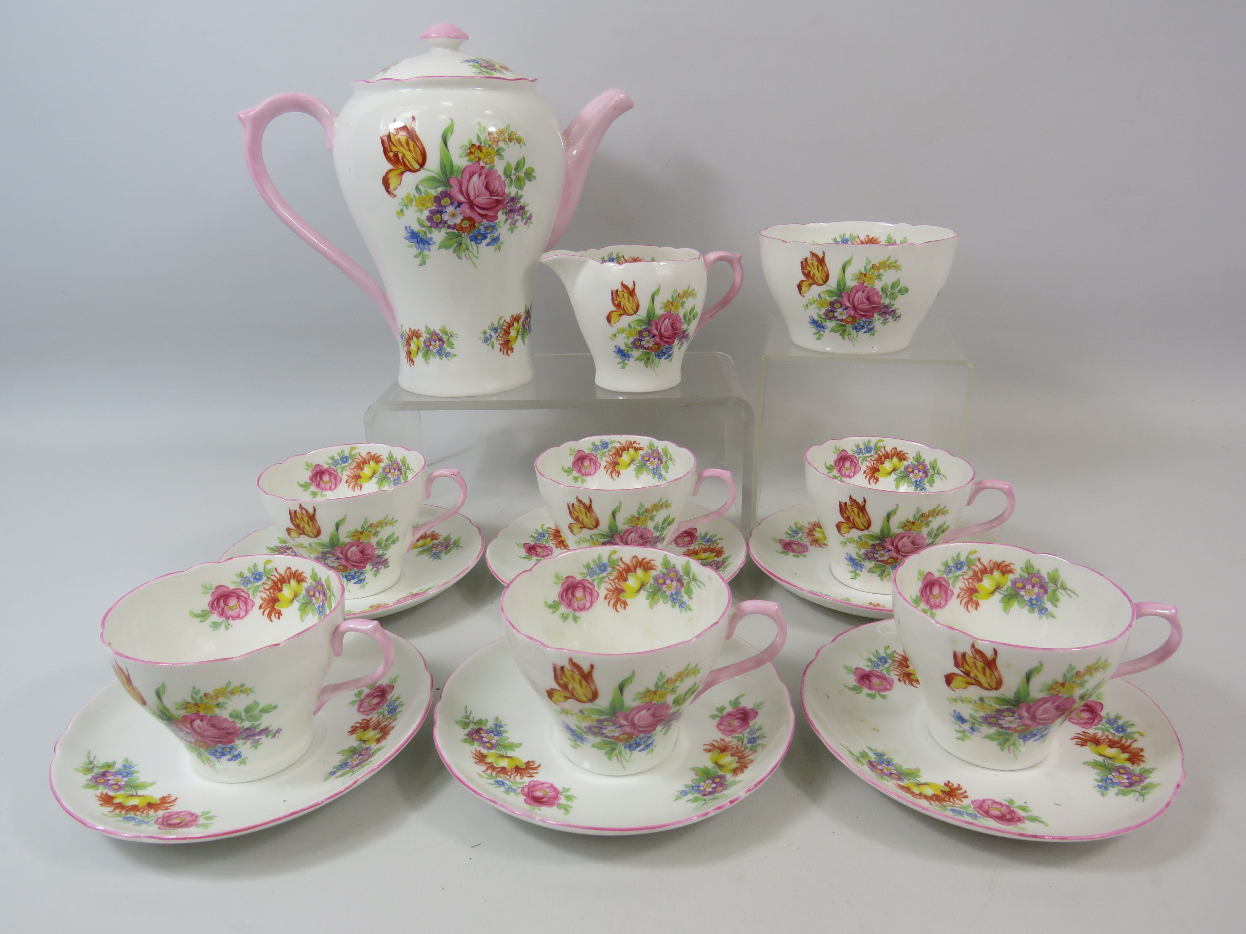 Shelley Pink floral coffee set 15 pieces in total.