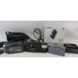 Mixed photography lot including Cannon ixus 160, Sony handycam and olympus A11 and accessories.