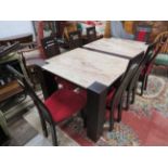 Heavily constucted German made large dining table with thick square legs and two piece thick 8mm mar
