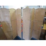 Pair of bamboo and Rattan three fold dressing screens. Each measures H:67 x W:47 inches. Both In ve