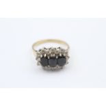 9ct Gold Sapphire & Clear Gemstone Cluster Ring