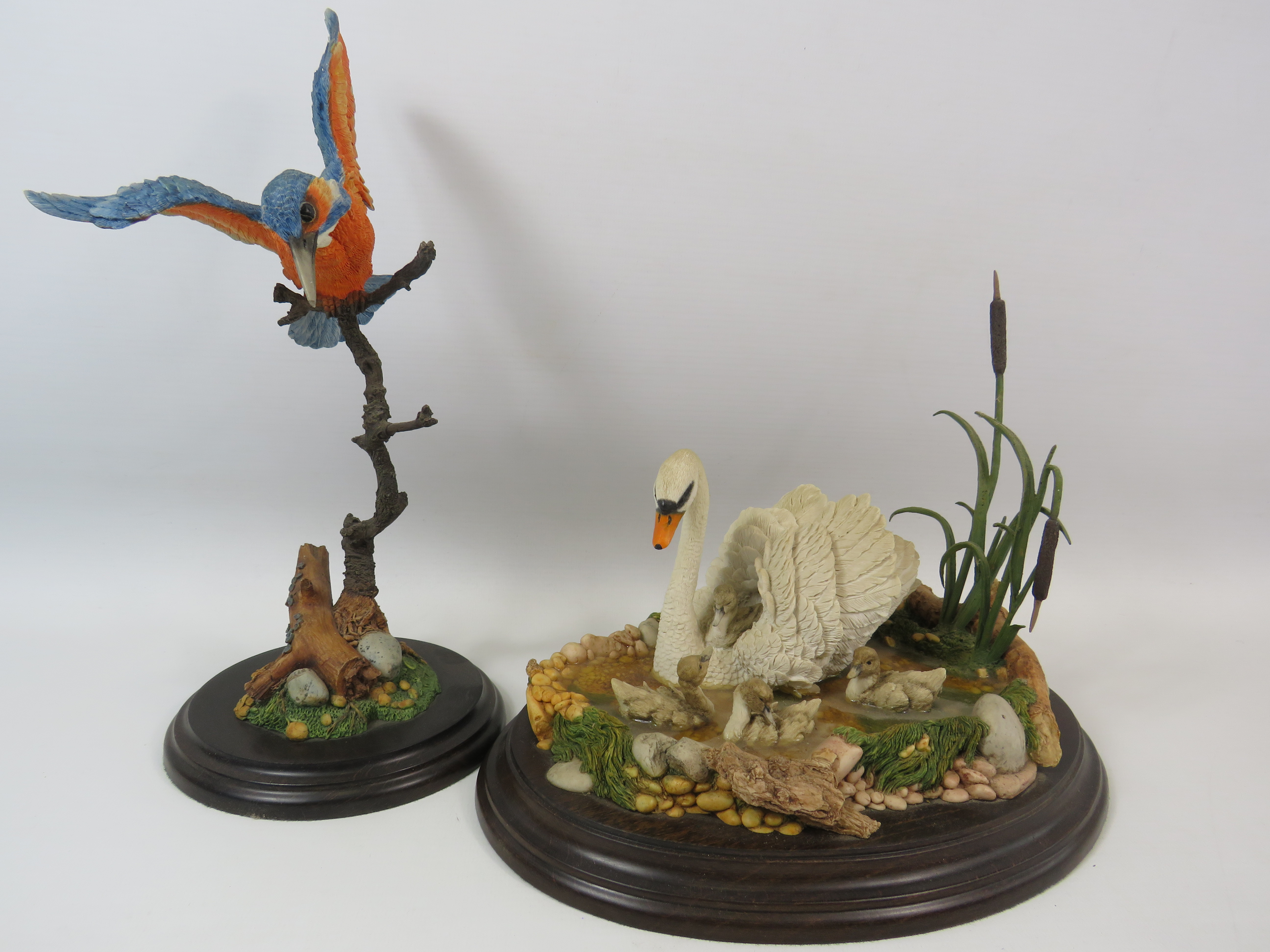 2 Country Artists sculptures "First Outing" and a King fisher.