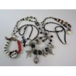 4 artisan handmade glass and beaded necklaces some with 925 silver clasps and 2 bracelets.