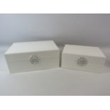 2 White melamine large keepsake boxes that appear to be unused.