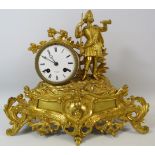 Henry Marc paris, french ormolu gilt bronze chiming figural mantle clock. Intermittant runner.