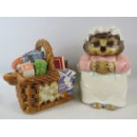 Beatrix Potter Enesco Miss Tiggy winkle cookie jar and a Ringtons Paul Cardew teapot "Montys