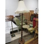 Lovely vintage oak standard lamp with roundrel base, carved centre column. 63 inches tall. See ph