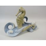 Rare Lladro Sea Horse in a wave figurine. 9cm tall and 14cm long.