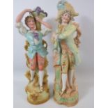 2 Large vintage German bisque porcelain figurines, Approx 15.5" tall