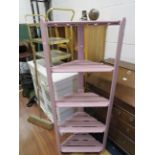 Pink painted corner display stand for retail or home use.. H:59 x W;24 x D:13 inches. See photos. S