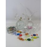 Mixed Glass lot to include Serves french crystal, paperweights etc.