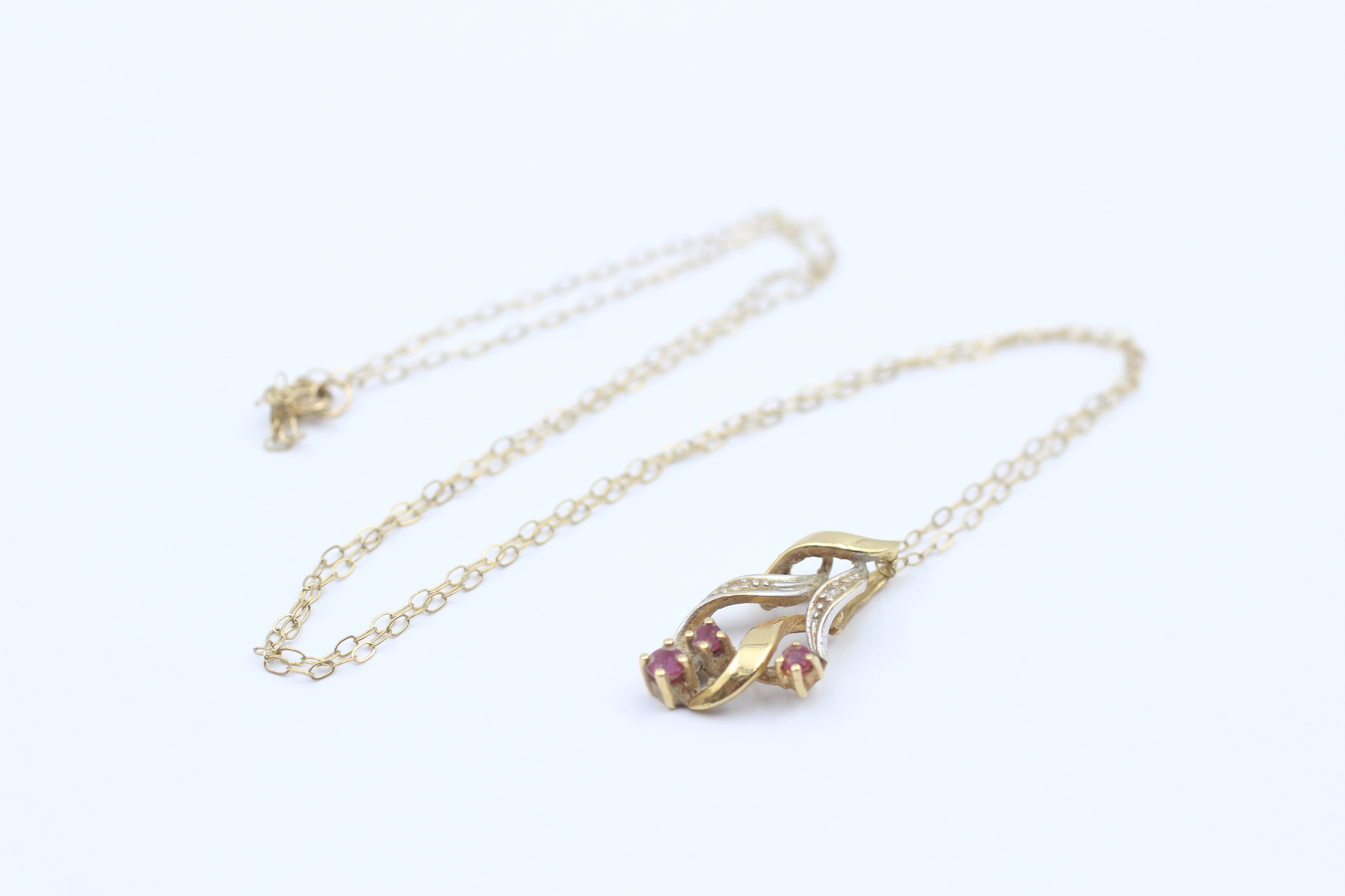 9ct Gold Ruby & Diamond Pendant Necklace