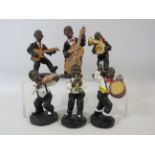 6 small jazz band figurines, approx 10cm tall.