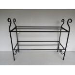 Black Metal two tier shoe rack of modern design. Approx 27 x 22 inches. See photos.