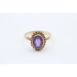 9ct Gold Vintage Amethyst Rope Bordered Dress Ring