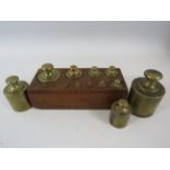 Antique set of apocathary weights in wooden block plus 3 loose. (2 missing from set)